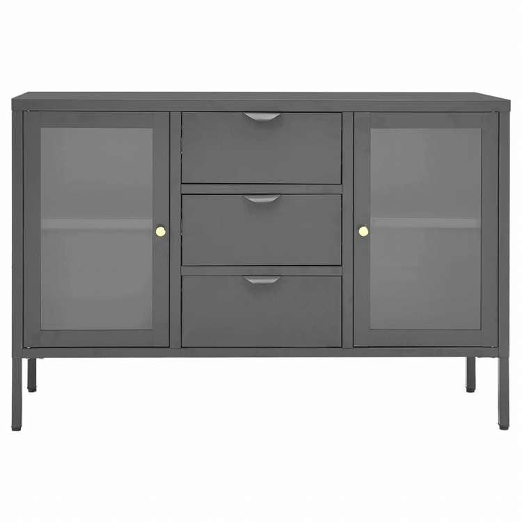 vidaXL サイドボード アントラシート 105x35x70cm スチール&強化ガラス製家具 キャビネット&収納 サイドボード(代引不可)