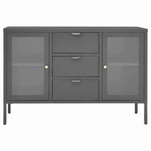 vidaXL サイドボード アントラシート 105x35x70cm スチール&強化ガラス製家具 キャビネット&収納 サイドボード(代引不可)