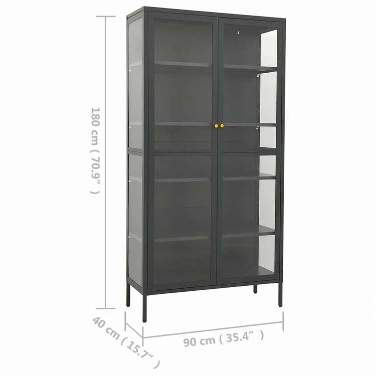 vidaXL ディスプレイキャビネット アントラシート 90x40x180cm スチール&強化ガラス家具 キャビネット&収納 収納キャビネット・ロッカー(代引不可)