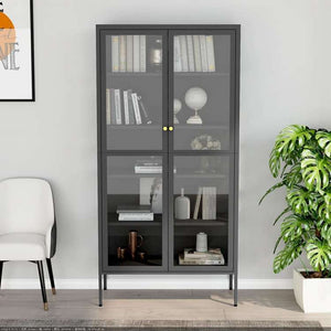 vidaXL ディスプレイキャビネット アントラシート 90x40x180cm スチール&強化ガラス家具 キャビネット&収納 収納キャビネット・ロッカー(代引不可)