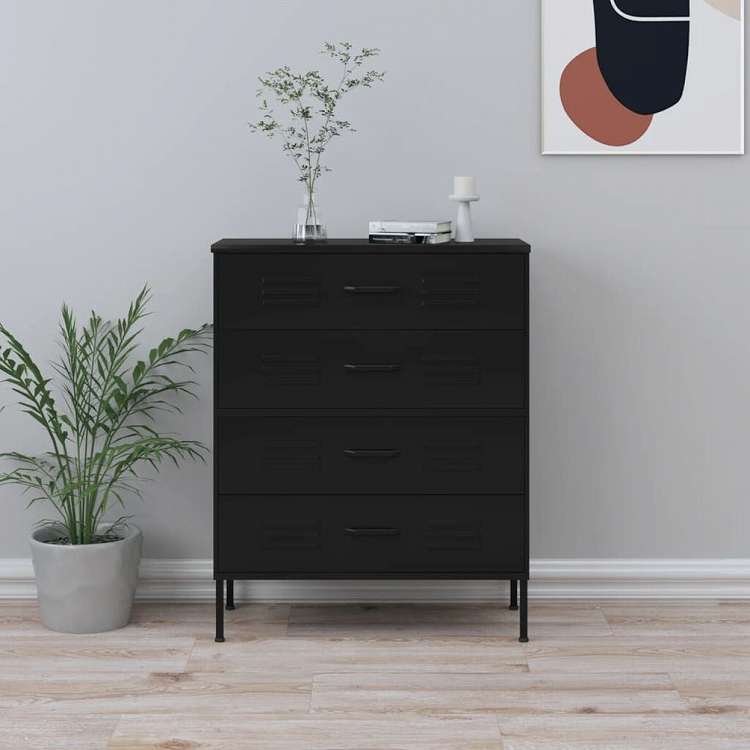 vidaXL 引き出しチェスト ブラック 80x35x101.5 cm スチール家具 キャビネット&収納 ドレッサー(代引不可)