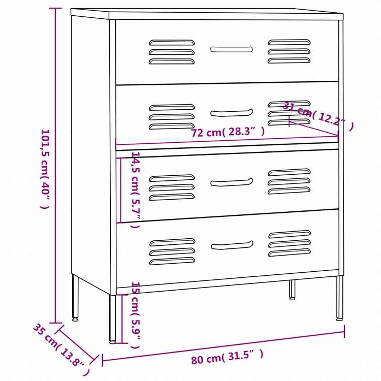 vidaXL 引き出しチェスト ブラック 80x35x101.5 cm スチール家具 キャビネット&収納 ドレッサー(代引不可)