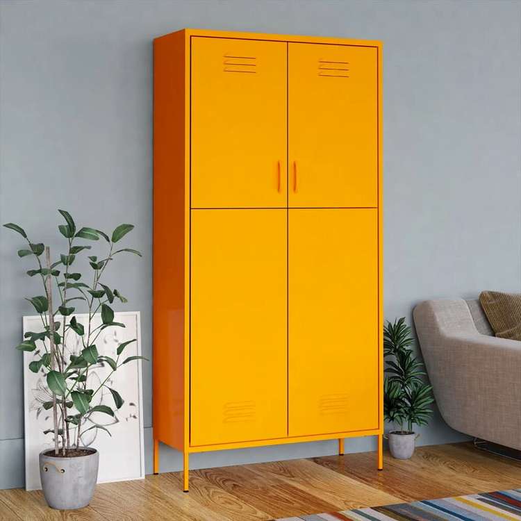 vidaXL 洋服ダンス マスタードイエロー 90x50x180 cm スチール家具 キャビネット&収納 戸棚・ワードローブ(代引不可)