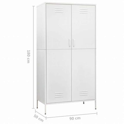 vidaXL 洋服ダンス ホワイト 90x50x180 cm スチール家具 キャビネット&収納 戸棚・ワードローブ(代引不可)