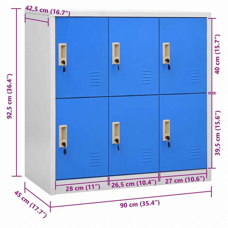 vidaXL ロッカーキャビネット ライトグレー&ブルー 90x45x92.5cm スチール家具 キャビネット&収納 収納キャビネット・ロッカー(代引不可)
