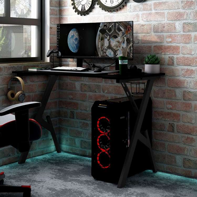 vidaXL ゲーミングデスク Y字型脚 ブラック 90x60x75 cm家具 オフィス家具 デスク(代引不可)