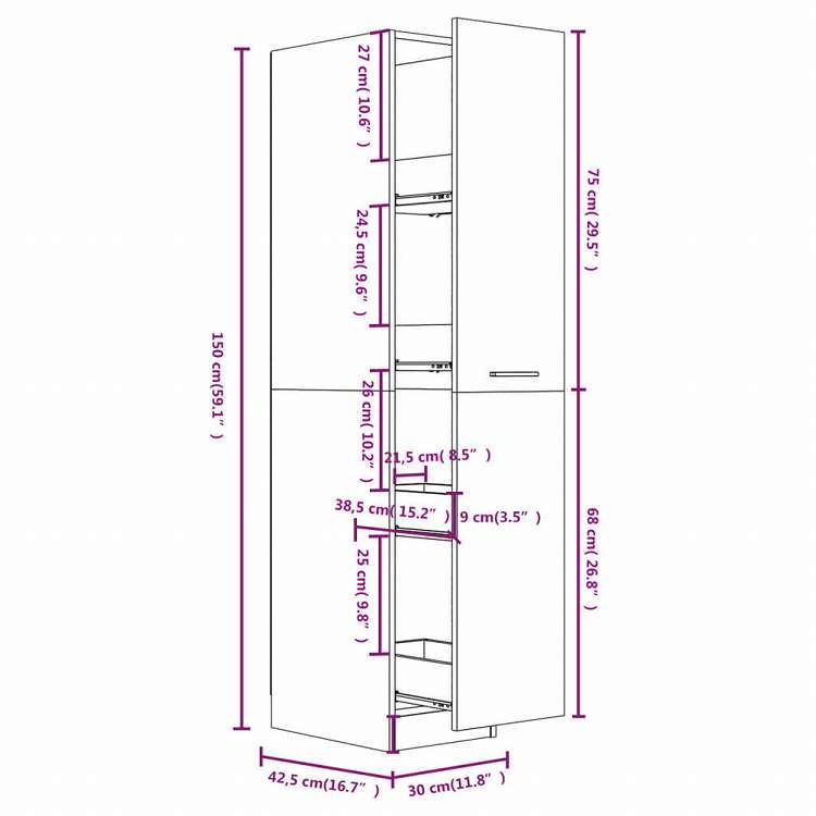vidaXL 収納キャビネット 薬 ホワイト 30x42.5x150 cm エンジニアリングウッド家具 キャビネット&収納 収納キャビネット・ロッカー(代引不可)