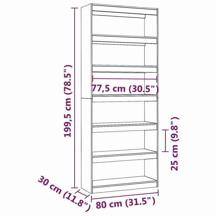 vidaXL ブックキャビネット/間仕切り 80x30x199.5 cm パイン無垢材家具 棚 本棚・オープンラック(代引不可)