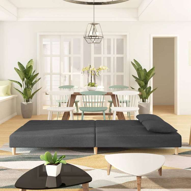 vidaXL 2人掛けソファベッド ピロー2点付き ダークグレー ファブリック家具 ソファ(代引不可)