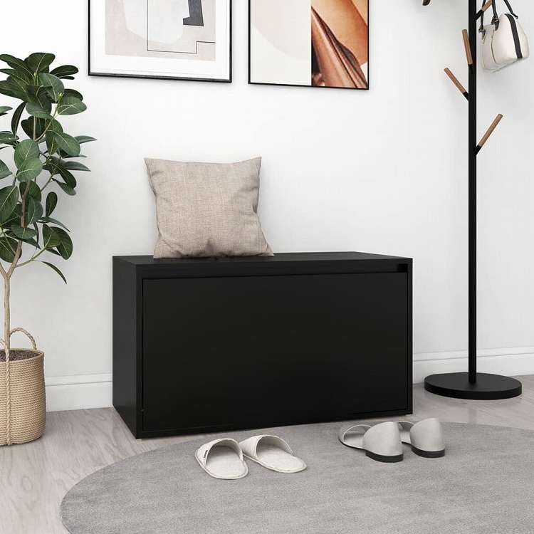 vidaXL ホールベンチ 80x40x45 cm ブラック エンジニアリングウッド家具 ベンチ 倉庫・通路用ベンチ(代引不可)