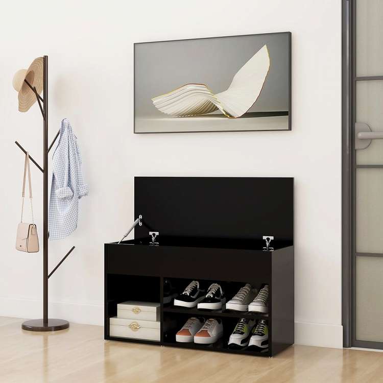 vidaXL シューズベンチ ブラック 80x30x45 cm エンジニアリングウッドホーム&ガーデン 家事用品 収納&オーガナイザー 衣類・ワードローブ収納 シューズラック・整理収納(代引不可)