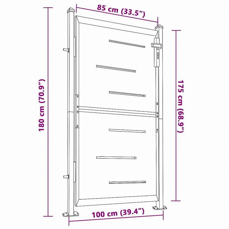 vidaXL ガーデンゲート 100x180 cm ステンレススチールハードウェア フェンス&バリア ゲート(代引不可)