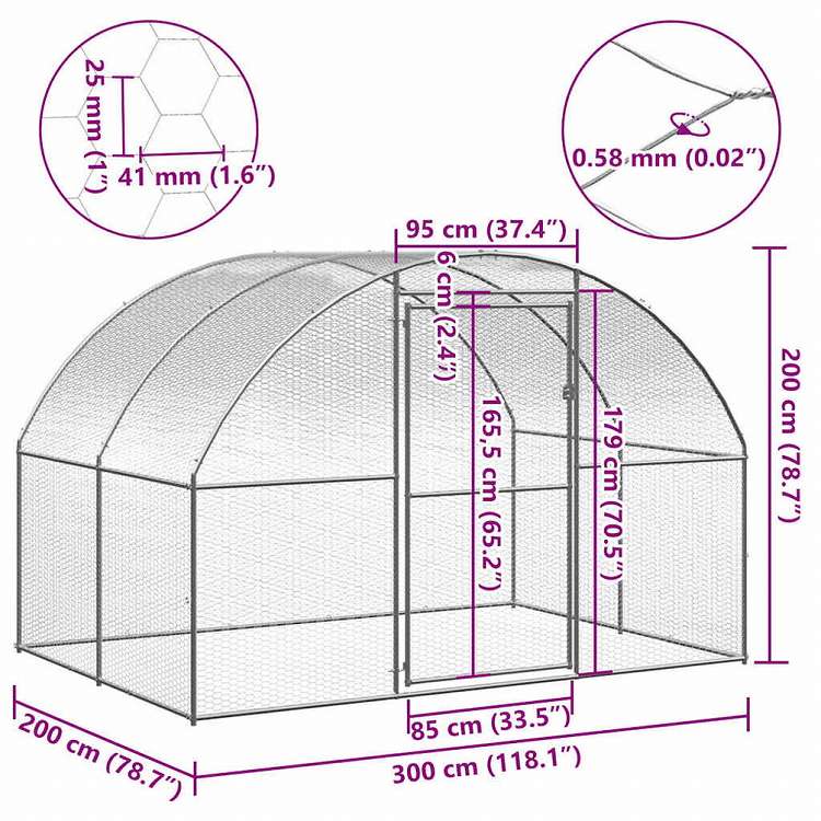 vidaXL 屋外鶏小屋 3x2x2 m 亜鉛メッキ鋼製動物&ペット用品 ペット用品 小動物用品 小動物 飼育・ケージ(代引不可)