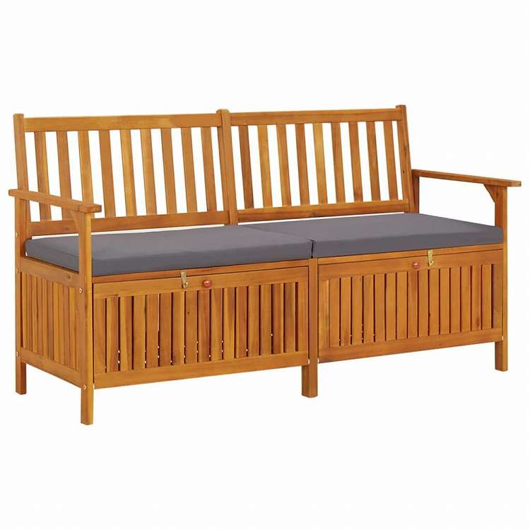 vidaXL 収納ベンチ クッション付き 148cm アカシア無垢材家具 アウトドア家具 屋外椅子 アウトドアベンチ(代引不可)