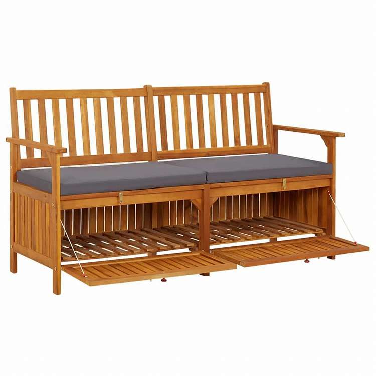 vidaXL 収納ベンチ クッション付き 148cm アカシア無垢材家具 アウトドア家具 屋外椅子 アウトドアベンチ(代引不可)