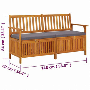 vidaXL 収納ベンチ クッション付き 148cm アカシア無垢材家具 アウトドア家具 屋外椅子 アウトドアベンチ(代引不可)