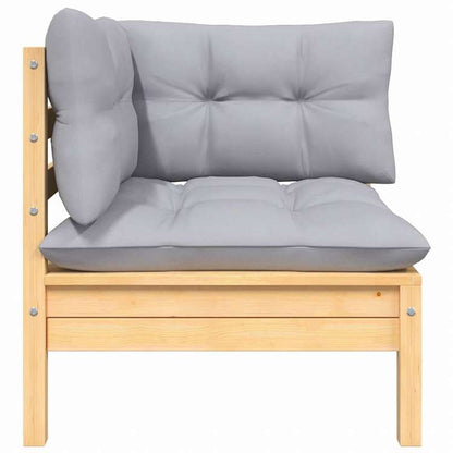 vidaXL 2人掛けガーデンソファ グレークッション付き パイン無垢材家具 アウトドア家具 屋外椅子 屋外用組み合わせソファセット(代引不可)
