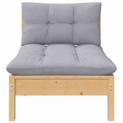 vidaXL 2人掛けガーデンソファ グレークッション付き パイン無垢材家具 アウトドア家具 屋外椅子 屋外用組み合わせソファセット(代引不可)
