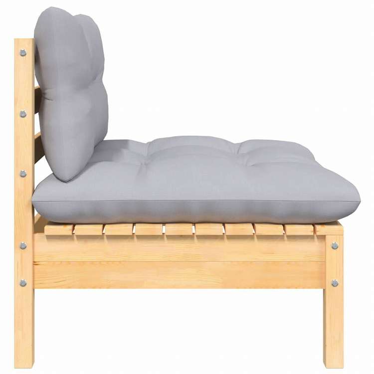 vidaXL 2人掛けガーデンソファ グレークッション付き パイン無垢材家具 アウトドア家具 屋外椅子 屋外用組み合わせソファセット(代引不可)