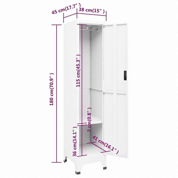 vidaXL ロッカーキャビネット ホワイト 38x45x180 cm スチール家具 キャビネット&収納 収納キャビネット・ロッカー(代引不可)