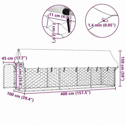 vidaXL 屋外用犬小屋 屋根付き 400x100x150cm動物&ペット用品 ペット用品 犬用品 犬小屋・ドッグラン(代引不可)