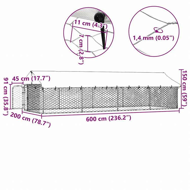 vidaXL 屋外用犬小屋 屋根付き 600x200x150cmAnimals & Pet Supplies ペット用品 犬用品 犬小屋・ドッグラン(代引不可)