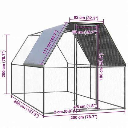 vidaXL 屋外鶏用ケージ 2x4x2m 亜鉛メッキ鋼製Animals & Pet Supplies ペット用品 小動物用品 小動物 飼育・ケージ(代引不可)