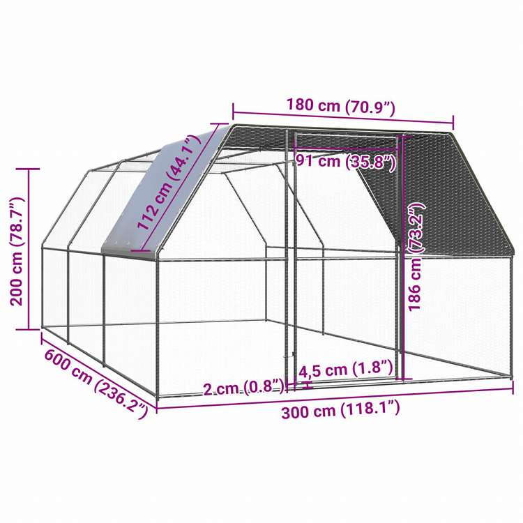 vidaXL 屋外鶏用ケージ 3x6x2 m 亜鉛メッキ鋼製動物&ペット用品 ペット用品 小動物用品 小動物 飼育・ケージ(代引不可)