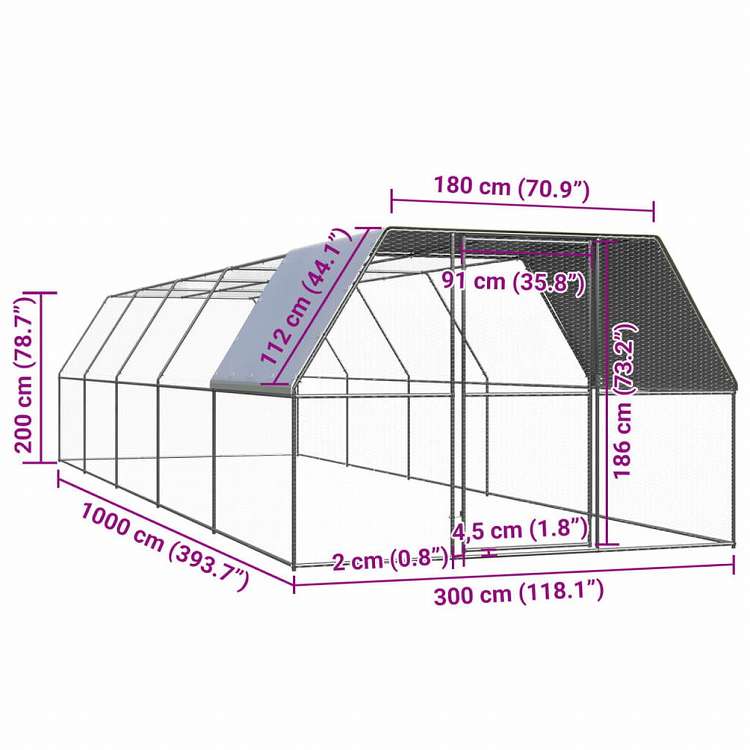 vidaXL 屋外鶏用ケージ 3x10x2 m 亜鉛メッキ鋼製動物&ペット用品 ペット用品 小動物用品 小動物 飼育・ケージ(代引不可)