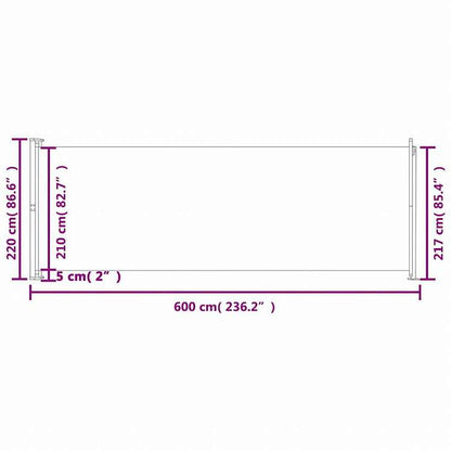 vidaXL パティオ用 引き込み式サイドオーニング 220x600cm グレーホーム&ガーデン 芝&ガーデン アウトドアリビング 屋外用傘・サンシェード(代引不可)