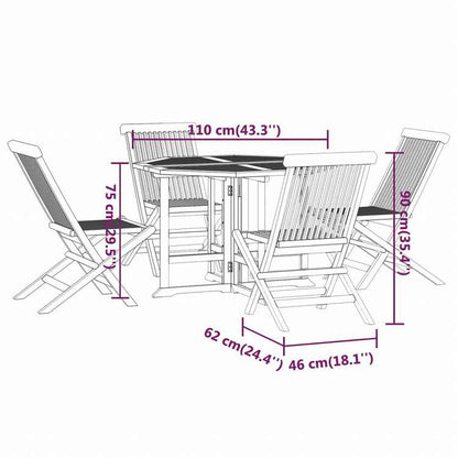 vidaXL 折りたたみ式 屋外ダイニング5点セット チーク無垢材家具 アウトドア家具 屋外家具セット(代引不可)