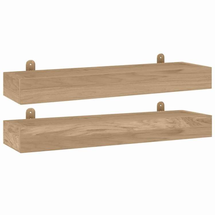 vidaXL ウォールシェルフ 2点 60x15x4 cm チーク無垢材家具 棚 壁面収納棚・壁面ラック(代引不可)