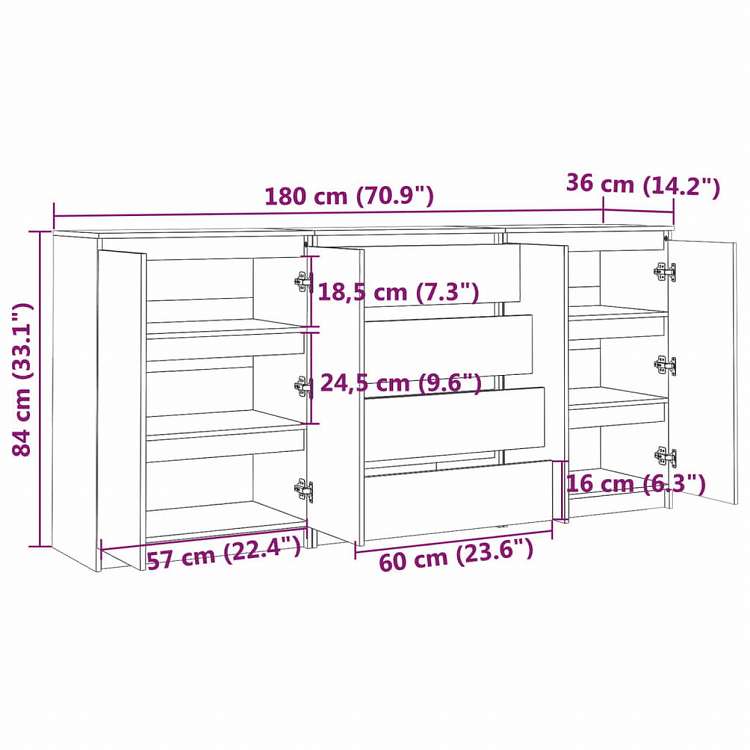 vidaXL サイドキャビネット 3点 無垢のパイン材 (808108x2+808103)家具 キャビネット&収納 サイドボード(代引不可)