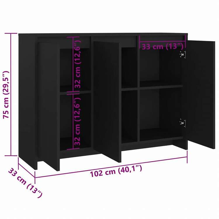 vidaXL サイドボード ブラック 102x33x75cm エンジニアリングウッド家具 キャビネット&収納 サイドボード(代引不可)