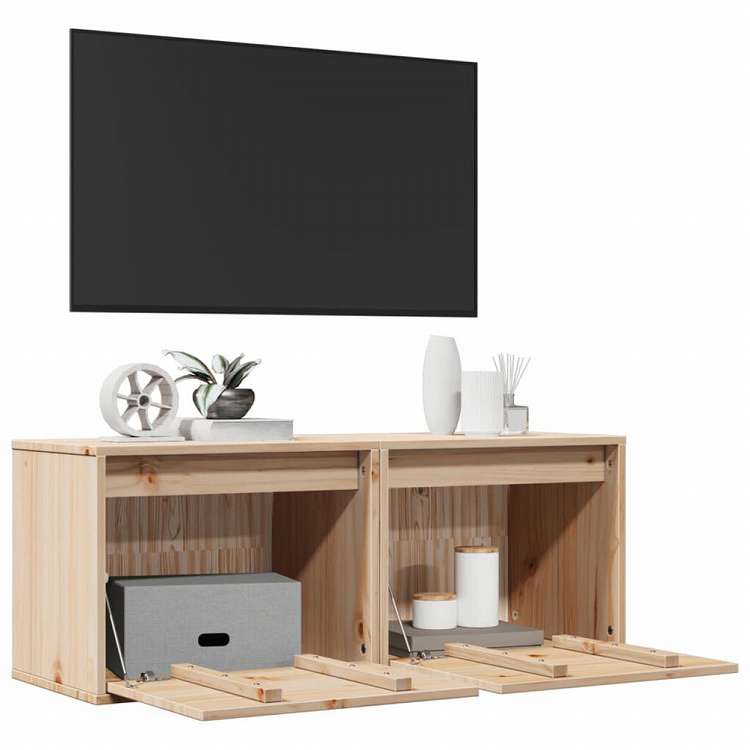 vidaXL ウォールキャビネット 2点 45x30x35 cm パイン無垢材家具 棚 壁面収納棚・壁面ラック(代引不可)