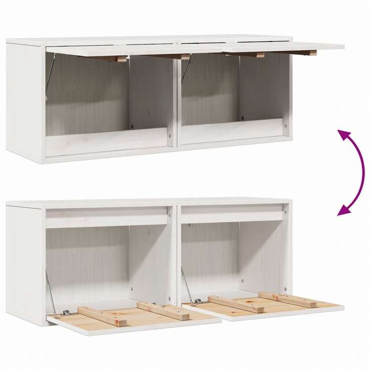 vidaXL ウォールキャビネット 2点 ホワイト 45x30x35 cm パイン無垢材家具 棚 壁面収納棚・壁面ラック(代引不可)