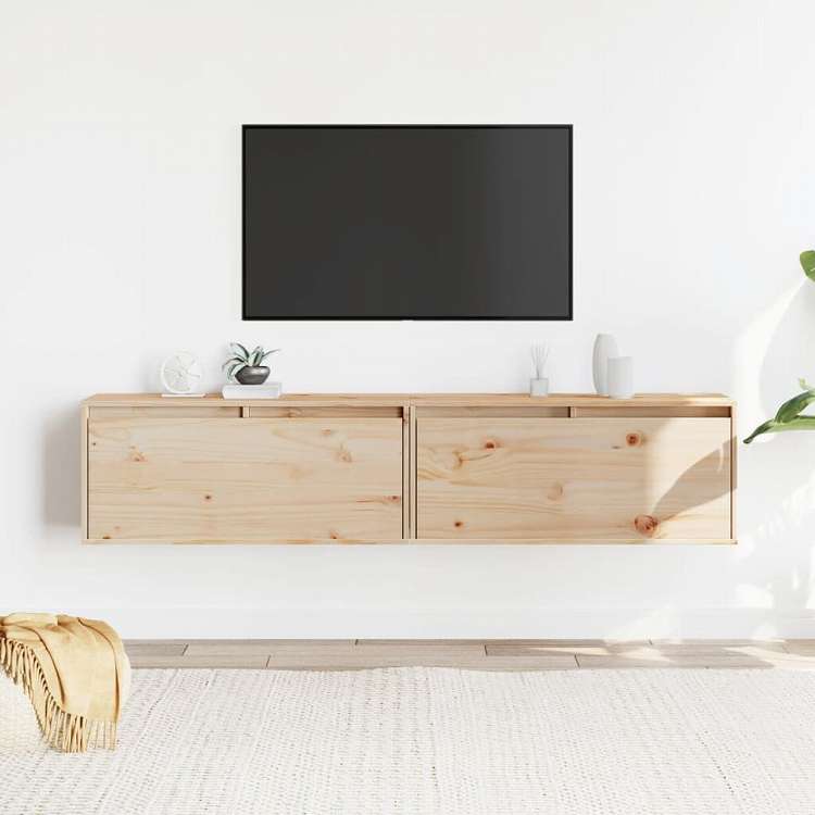 vidaXL ウォールキャビネット 2点 80x30x35 cm パイン無垢材家具 棚 壁面収納棚・壁面ラック(代引不可)