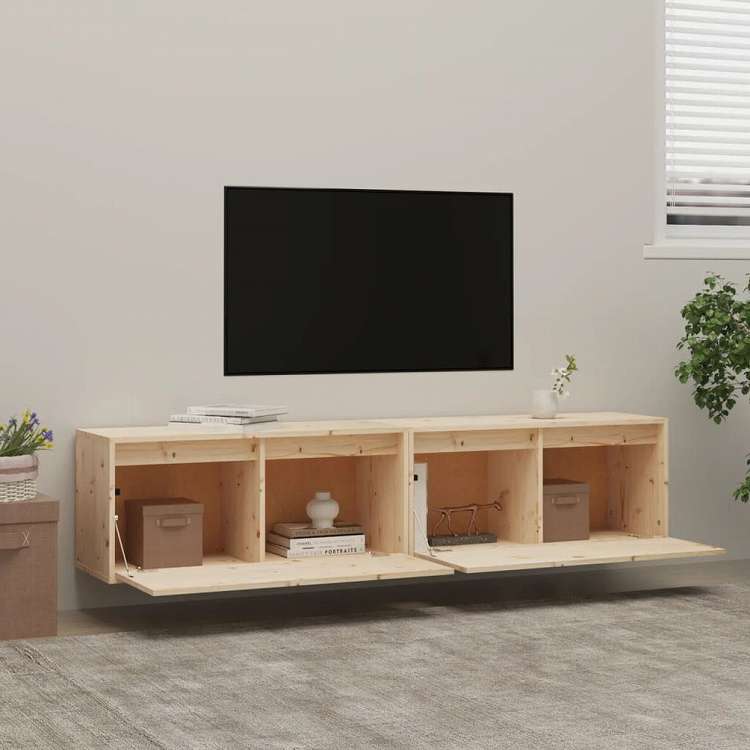 vidaXL ウォールキャビネット 2点 80x30x35 cm パイン無垢材家具 棚 壁面収納棚・壁面ラック(代引不可)