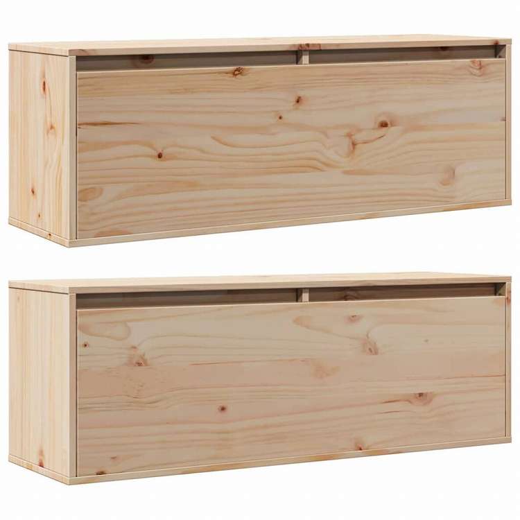 vidaXL ウォールキャビネット 2点 100x30x35 cm パイン無垢材家具 棚 壁面収納棚・壁面ラック(代引不可)