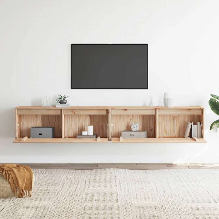 vidaXL ウォールキャビネット 2点 100x30x35 cm パイン無垢材家具 棚 壁面収納棚・壁面ラック(代引不可)