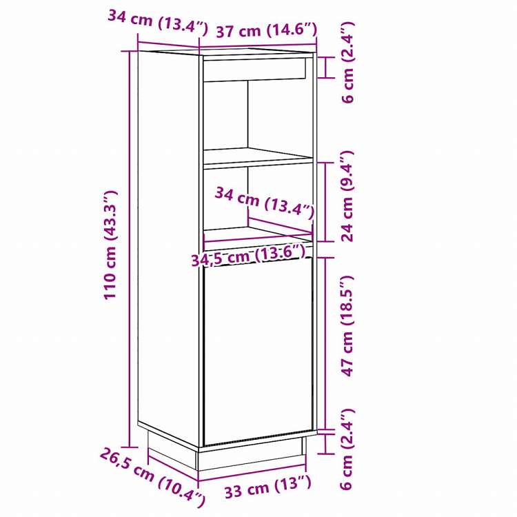 vidaXL ハイボード 37x34x110 cm パイン無垢材家具 キャビネット&収納 サイドボード(代引不可)