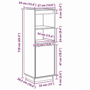 vidaXL ハイボード 37x34x110 cm パイン無垢材家具 キャビネット&収納 サイドボード(代引不可)
