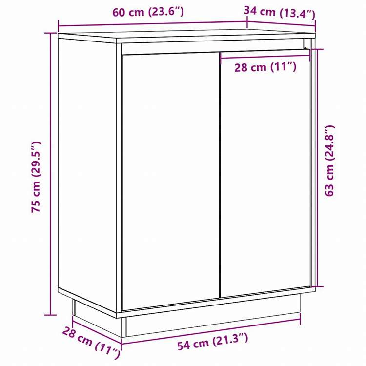 vidaXL サイドボード 60x34x75 cm パイン無垢材家具 キャビネット&収納 サイドボード(代引不可)