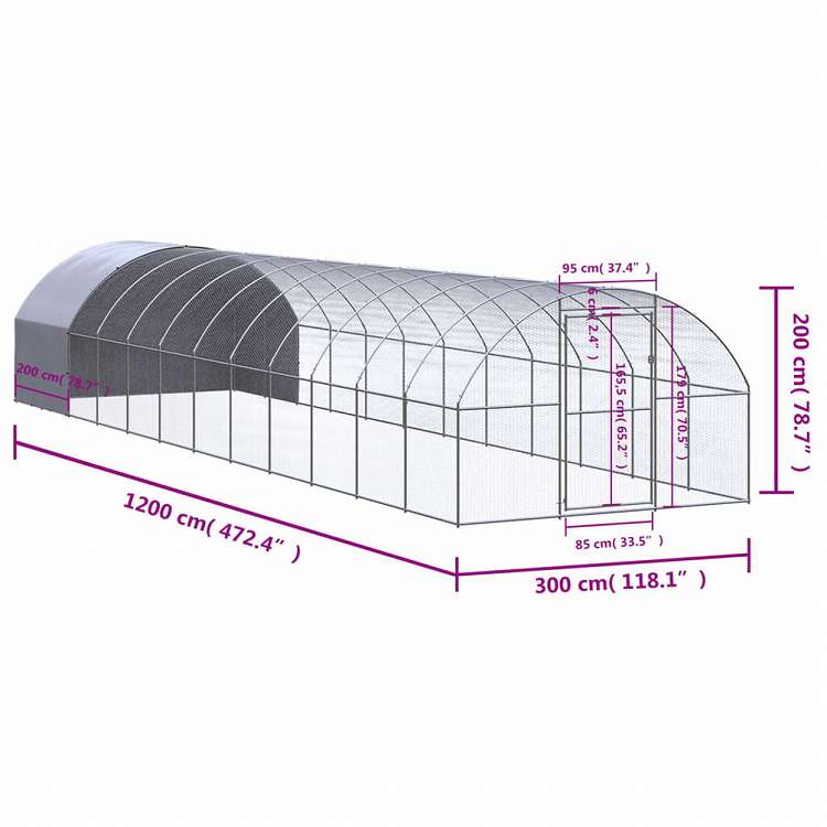 vidaXL 屋外鶏小屋 3x12x2 m 亜鉛メッキ鋼製動物&ペット用品 ペット用品 小動物用品 小動物 飼育・ケージ(代引不可)