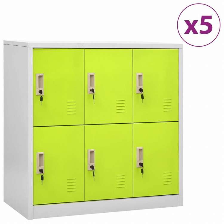 vidaXL ロッカーキャビネット 5点セット ライトグレー&グリーン 90x45x92.5cm スチール家具 キャビネット&収納 収納キャビネット・ロッカー(代引不可)