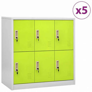vidaXL ロッカーキャビネット 5点セット ライトグレー&グリーン 90x45x92.5cm スチール家具 キャビネット&収納 収納キャビネット・ロッカー(代引不可)