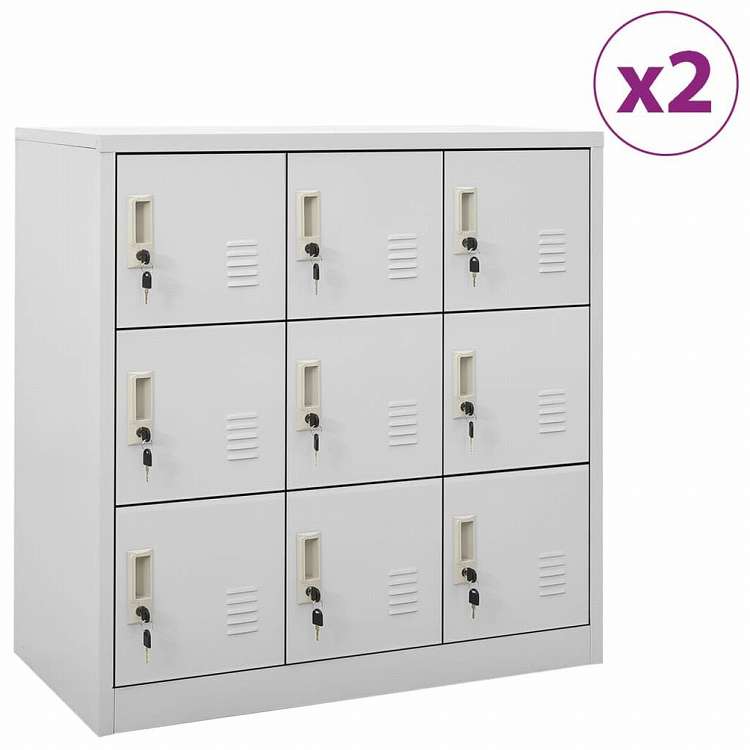 vidaXL ロッカーキャビネット 2点セット ライトグレー 90x45x92.5cm スチール家具 キャビネット&収納 収納キャビネット・ロッカー(代引不可)