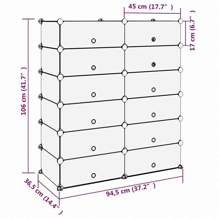 vidaXL シューズラック ブラック 94.5x36.5x106cm PPホーム&ガーデン 家事用品 収納&オーガナイザー 衣類・ワードローブ収納 シューズラック・整理収納(代引不可)