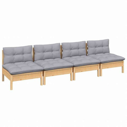 vidaXL 4人掛け ガーデンソファ グレークッション付き パイン無垢材家具 アウトドア家具 屋外椅子 屋外ソファ(代引不可)