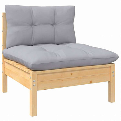 vidaXL 4人掛け ガーデンソファ グレークッション付き パイン無垢材家具 アウトドア家具 屋外椅子 屋外ソファ(代引不可)